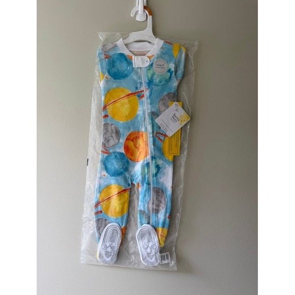 Burt's Bees Baby Other - NWT Burts Bees Baby Pajamas 12M Blue Planet Print Sleeper Snug Fit Organic